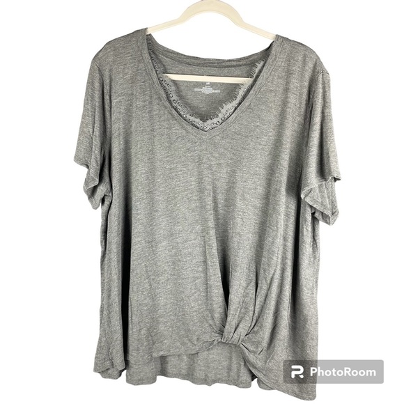 EVRI Tops - Evri Gray Vneck Short Sleeved Top Knotted at Front